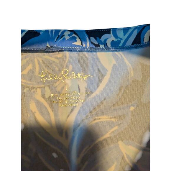 Lilly Pulitzer Karina Blue Pink 3/4 Sleeve Tunic Zanzibar Fish UPF 50 Size Large - Picture 6 of 7